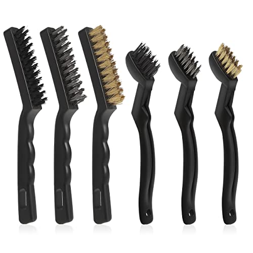 VASTOOLS Hand-Drahtbürsten Satz 6-teilig, 2x Messing-Drahtbürste (Grill-Bürste), 2x Edelstahl-Bürste, 2x Nylon-bürsten, zum Entfernen hartnäckiger Rückstände und Rost von VASTOOLS