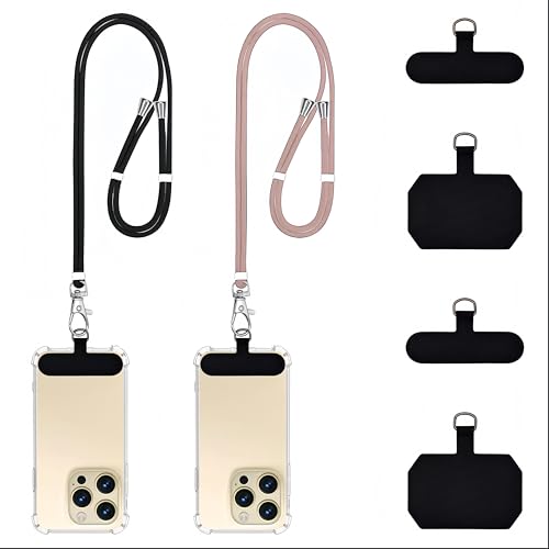 VATI Handykette Universal,Handykette für alle Smartphones,Schlüsselband Kette zum Umhängen mit 4 Universelles Pad,Einstellbar und Abnehmbar，(ohne Hülle) (Schwarz+Roségold) von VATI