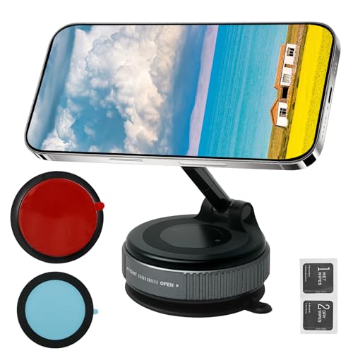Vakuum Magnet Saugnapf Telefonhalter Set,Tragbarer Drehbar Elektrisch Doppelseitig Handyhalterung mit Saugnapf,Faltbarer Magnet Auto Mobiltelefonhalter(schwarz) von VAVPUP