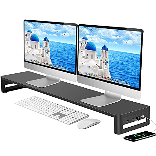 VAYDEER Doppelter PC-Monitorständer mit 4 USB-Anschlüssen, Aluminium-Schirmständer für 2 Monitore, Metall-Monitorständer bis zu 32 Zoll für PC & Laptop - Schwarz von VAYDEER