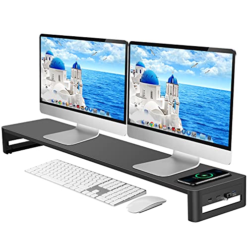 Vaydeer Dual-Monitor-Ständer mit kabelloser Aufladung und 4 USB-Hubs - Metallständer für 2 Monitore - Unterstützt bis zu 32 Zoll - für Computer, Laptop - Schwarz von VAYDEER