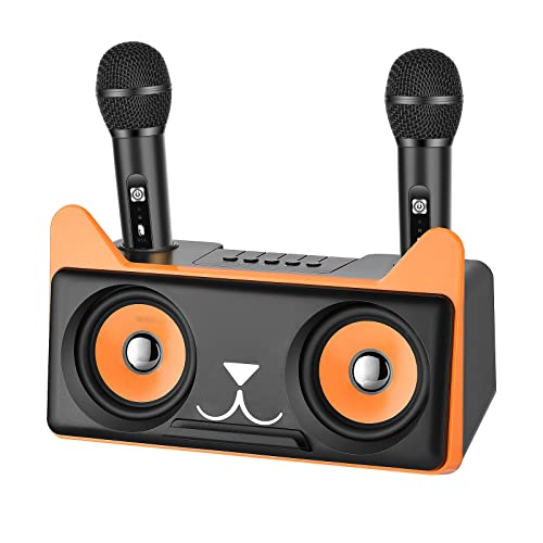 Karaoke Maschine mit 2 Drahtlosen Mikrofonen VAYOTOY Bluetooth-Lautsprecher Karaoke Anlage für Kinder, Tragbares PA-Anlage Mobil Karaoke-Singmaschine mit Halter(Unterstützt AUX/USB/TF-Karte) von VAYOTOY
