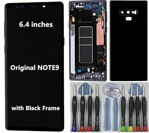 VBAFNWCY AMOLED Ersatz-LCD-Bildschirm für Samsung Galaxy Note 9, 16,3 cm (6,4 Zoll), Touchscreen-Digitalisierer, für Note 9 5G N9600 N9600/DS N960F N960U (mit schwarzem Rahmen, Rückabdeckung und von VBAFNWCY