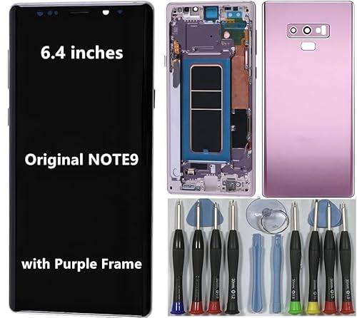 VBAFNWCY AMOLED Ersatz-LCD-Bildschirm für Samsung Galaxy Note 9, 16,3 cm (6,4 Zoll), mit violettem Rahmen, Rückabdeckung und Werkzeug) von VBAFNWCY