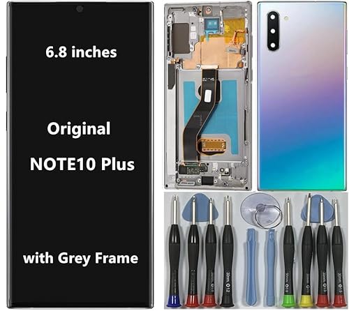 VBAFNWCY AMOLED Original Ersatz-LCD-Bildschirm für Samsung Galaxy Note 10 Plus (17,3 cm) (mit grauem Rahmen, Rückabdeckung und Werkzeug) von VBAFNWCY