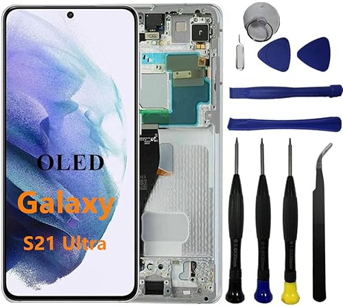 VBAFNWCY OLED Galaxy S21 Ultra Screen Replacement for Samsung Galaxy S21 Ultra 5G G998U G998U1 G998B LCD Display Touch Screen Digitizer Assembly Support Fingerprint (with White Frame+Tools) von VBAFNWCY