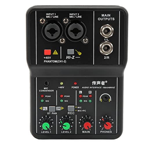 2-Kanal-Audio-Mixer, USB-Sound-Mischpult, Line-Mixer, Eingebaute 48-V-Phantomspeisung für Musikaufnahmen, Heim-Karaoke von VBESTLIFE