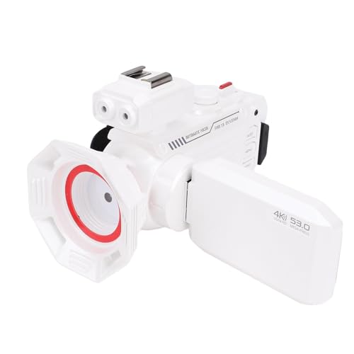 4K 53MP Videokamera Camcorder Vlogging-Kamera für YouTube, 50-facher Digitalzoom, WLAN, Autofokus, 3-Zoll-Bildschirm, Unterstützt Zeitgestempelte Fotos (White) von VBESTLIFE