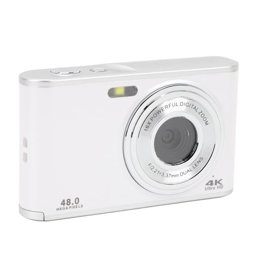 4K-Digitalkamera, 48 MP Autofokus-Kameras für Fotografie, Vlogging-Kompaktkamera mit Dual-Kamera, 16-Fach-Zoom-Point-and-Shoot-Kamera für Reisen, Camping (White) von VBESTLIFE