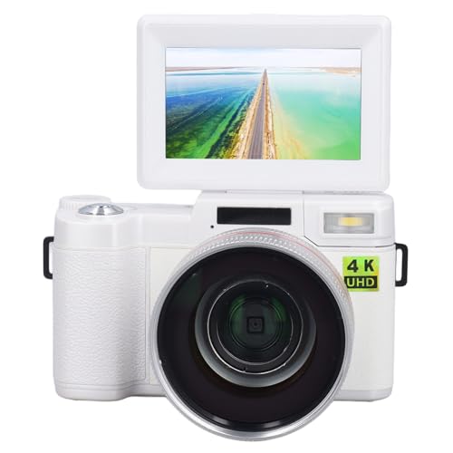 VBESTLIFE 4K-Digitalkamera, Vlogging-Kamera, Autofokus, 4-facher Zoom, 48 MP Kameras, Fotografie, 32 GB SD-Karte, Weitwinkel- und Makroobjektiv, Typ C, 3 Zoll 180°-Klappbildschirm (White) von VBESTLIFE