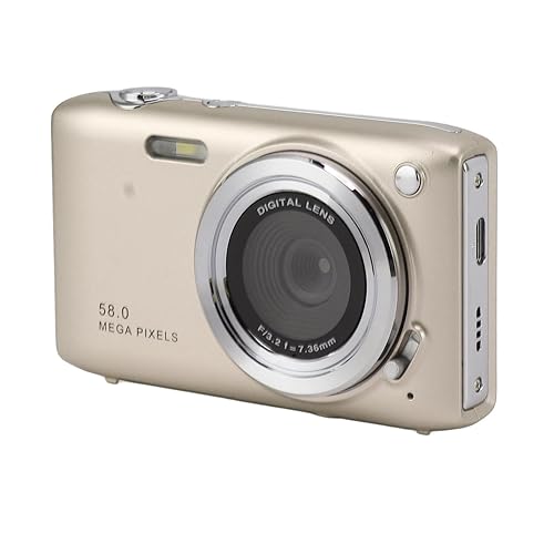 58 MP HD 4K-Digitalkamera mit 16-fachem Zoom-Autofokus, Kompakte Taschenkamera für Reisefotografie-Vlogging (Gold) von VBESTLIFE