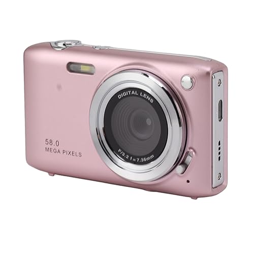 58 MP HD 4K-Digitalkamera mit 16-fachem Zoom-Autofokus, Kompakte Taschenkamera für Reisefotografie-Vlogging (Rosa) von VBESTLIFE