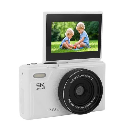 5k Digitalkamera für Fotografie, 75MP Vlogging -Kamera für YouTube, 18x Zoom Autofokus Kompaktes Reisen Camara mit 3 180 ° Flip -Bildschirm (White) von VBESTLIFE