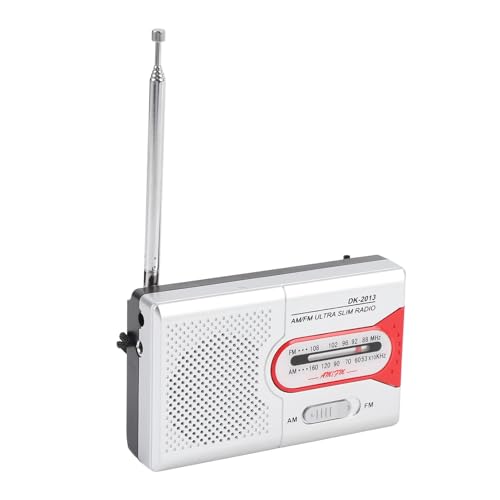 AM FM Tragbares Radio mit Kopfhörerbuchse, Batteriebetriebenem Pocket Transistor Radio mit Lautsprecher für Senioren, Zuhause, Outdoor und Notfall (Silberrot) von VBESTLIFE