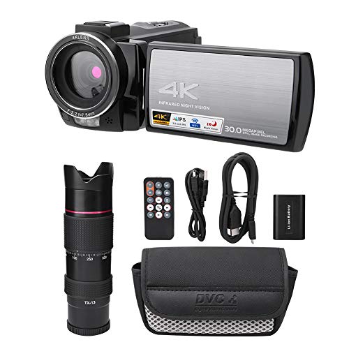 Camcorder Videokamera, VBESTLIFE4K HD WiFi 16X Digitalzoom Kamera,3,0 Zoll HD Touchscreen,Nachtsicht Videokamera mit Teleobjektiv und Akku.(# 2: Teleobjektiv und Akku) von VBESTLIFE