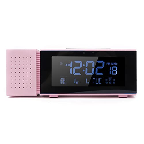 Digitaler Wecker, Dimmbarer Induktiver Digitaler Nachtlichtwecker mit UKW-Radio-Temperatur- und Luftfeuchtigkeitsanzeigefunktionen für das Schlafzimmer (Rosa) von VBESTLIFE