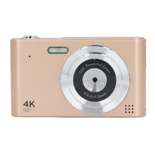 Digitalkamera, Autofokus HD 4K Vlogging-Kamera, 48 MP 16-Fach Digitalzoom-Digitalkamera, Tragbare Kompakte Point-Shoot-Kamera für Teenager, Erwachsene, Anfänger (Gold) von VBESTLIFE