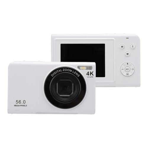 Digitalkamera, Autofokus HD 4K Vlogging-Kamera, 56 MP 16-Fach Digitalzoom-Digitalkamera, Anti-Shake-tragbare Kompakte Point-Shoot-Kamera für Teenager, Erwachsene, Anfänger (White) von VBESTLIFE