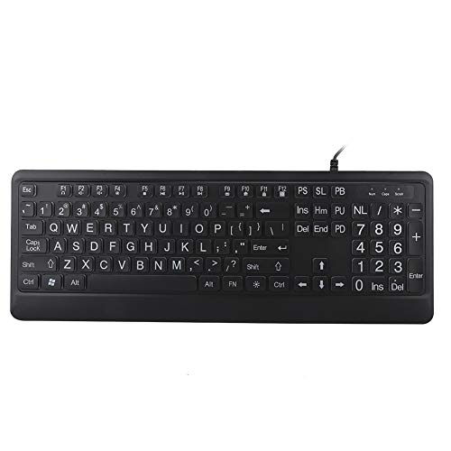 Große Tastatur mit Verdickter Schrift, 104 Tasten Große Taste Kabelgebundene Tastatur USB-Anschluss Ergonomische Multimedia LED Weiße Hintergrundbeleuchtung Tastaturunterstützung FN-Funktion für Old M von VBESTLIFE