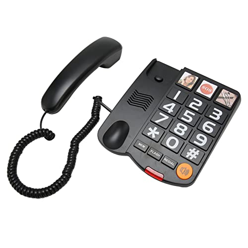 Großtastentelefon für Senioren, Schnurgebundenes Festnetztelefon, Zielwahl für Sehbehinderte, Lautsprecher für Hörgeschädigte, SOS-Nummer (Schwarz) von VBESTLIFE