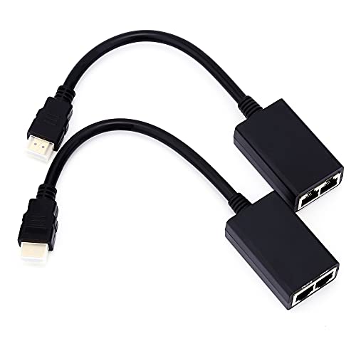 HDMI-Extender über RJ45 CAT5e CAT6 LAN-Ethernet-Netzwerk Bis zu 100 Fuß 1080P HDMI-Kabeladapter, 2 Ports RJ45, 30 M Sender und Empfänger von VBESTLIFE