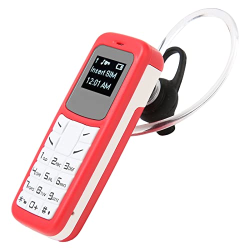 Handy, Bluetooth-Handset, 0,66 Zoll, Entsperrter Bluetooth-Kopfhörer, Wählgerät mit Ohrbügel, Unterstützt SIM-Karte, 2G GSM, Kleines Mobiltelefon (Rot) von VBESTLIFE