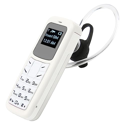Handy, Bluetooth-Handset, 0,66 Zoll, Entsperrter Bluetooth-Kopfhörer, Wählgerät mit Ohrbügel, Unterstützt SIM-Karte, 2G GSM, Kleines Mobiltelefon (Weiss) von VBESTLIFE