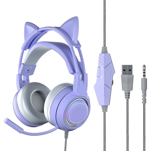 Kabelgebundene Cat-Ear-Kopfhörer, LED-Leuchten, Kabelgebundene Rauschunterdrückung, Over-Ear-Kopfhörer für IOS-Telefone, für IOS-Pad, für Smartphones, für Laptop, für PC, für TV von VBESTLIFE