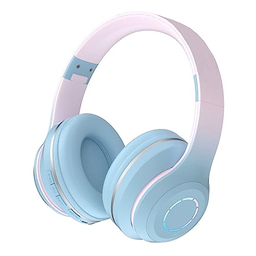 Kabelloser -Kopfhörer, Multifunktionaler Stereo-Sound, Geräuschunterdrückung, Starker Bass, Verstellbares Over-Ear-Headset, Faltbares Kabelloses Headset mit Farbverlauf (Blau) von VBESTLIFE