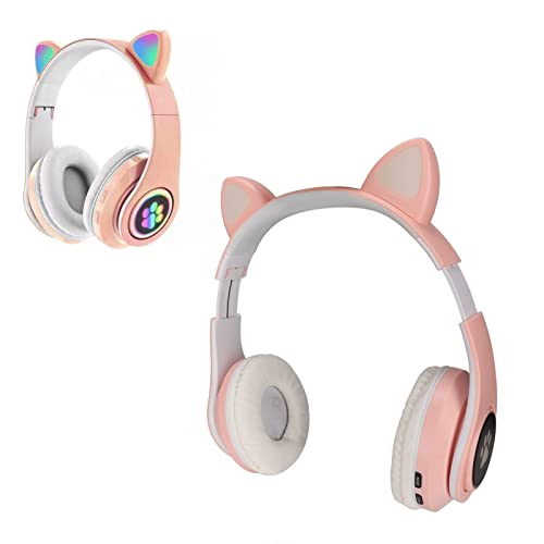 Katzenohr-Bluetooth-Kopfhörer, Niedlicher Drahtloser Bluetooth-Kopfhörer-Kopfhörer, Bass-faltbarer Drahtloser Kopfbedeckungs-Atemlampen-Kopfhörer, für Kinder, Katzenohr-LED-Leuchten-Design(Rosa) von VBESTLIFE