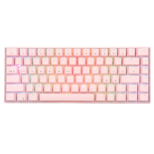 Mechanische Tastatur, 82 Tasten, 3 Verbindungsmodi, RGB, Ergonomische Kabelgebundene/kabellose Gaming-Tastatur, Niedliche Rosa Computertastatur, für PC-Gamer-Computer, Als Geschenk für(Grüne Achse) von VBESTLIFE