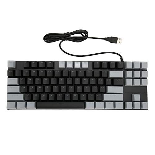 Mechanische Tastatur mit Zwei Farben, Mechanische Gaming-Tastatur, 87 Tasten, Ultradünne, RGB-atmende, Hintergrundbeleuchtete, Kabelgebundene USB-Tastatur mit Blauen Schaltern, (Kabel schwarz grau) von VBESTLIFE