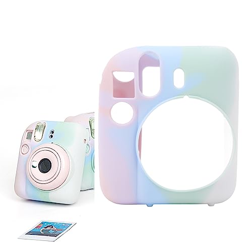 Silikonhülle für Instax 12, Kamera-Silikon-Schutzhülle, Weiche Gehäuseschale für Instax 12 (Hellrosa Lila Blau Grün Weiß) von VBESTLIFE