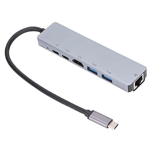 USB-C-Hub, 6-in-1-Multifunktions-Hub HDTV/PD-Schnellladung/2 USB/2 USB-C/RJ 45/Typ-C-zu-HD-Multimedia-Schnittstelle USB-Splitter für Laptop-Desktop von VBESTLIFE