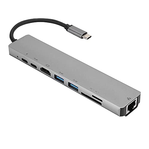 USB-Hub, 8 in 1 Ultra-Slim-Daten-USB-Hub USB3.0 RJ45 HDMI TF LAN Ethernet Multi-Interface-Desktop-USB-C-zu-Typ-C-Minikonverter-Adapter für PC-Laptop von VBESTLIFE