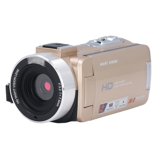 VBESTLIFE 1080P-Videokamera-Recorder, Infrarot-Nachtsicht-30-MP-Camcorder mit 18-fachem Zoom, 3,0-Zoll-IPS-LCD, Webcam, IR-Nachtsicht, für YouTube-Vlogging-Live-Streaming (Gold) von VBESTLIFE