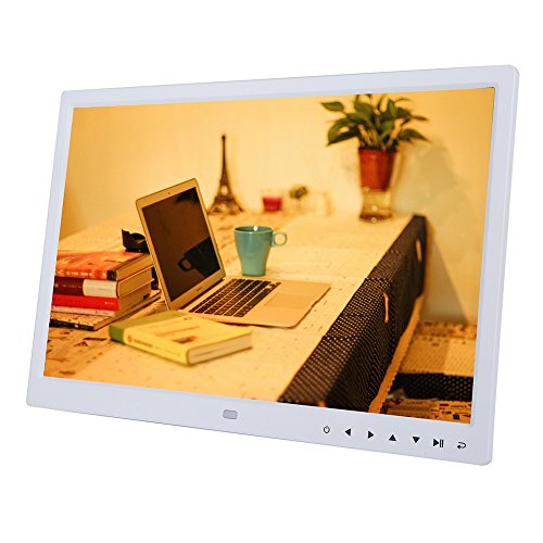 VBESTLIFE 15 Zoll Digitaler Fotorahmen,USB 2.0 1280 * 800 HD Screen Digital Bilderrahmen mit Wecker/Kalender Movie Player,Geschenk für Familien und Freunde.(Weiß) von VBESTLIFE