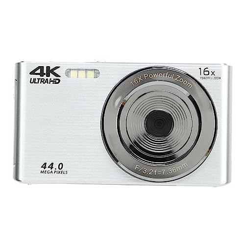 VBESTLIFE 44-Megapixel-Digitalkamera, 16-facher Digitalzoom, 4K-Full-HD-Video, 2,8-Zoll-LCD-Vlogging-Kamera, Integriertes Fülllicht (Silver) von VBESTLIFE