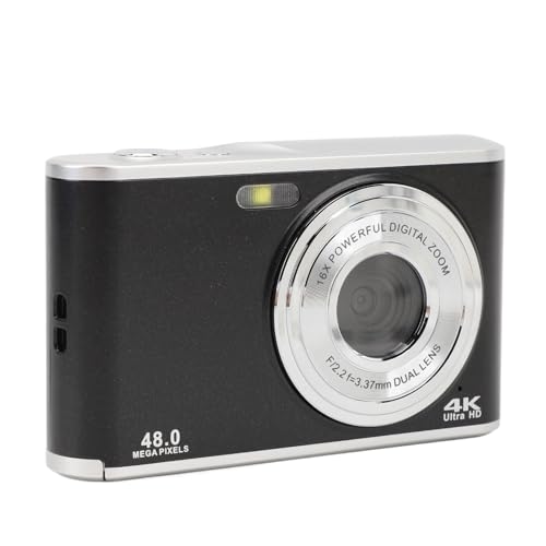 4K-Digitalkamera, 48 MP Autofokus-Kameras für Fotografie, Vlogging-Kompaktkamera mit Dual-Kamera, 16-Fach-Zoom-Point-and-Shoot-Kamera für Reisen, Camping (Black) von VBESTLIFE