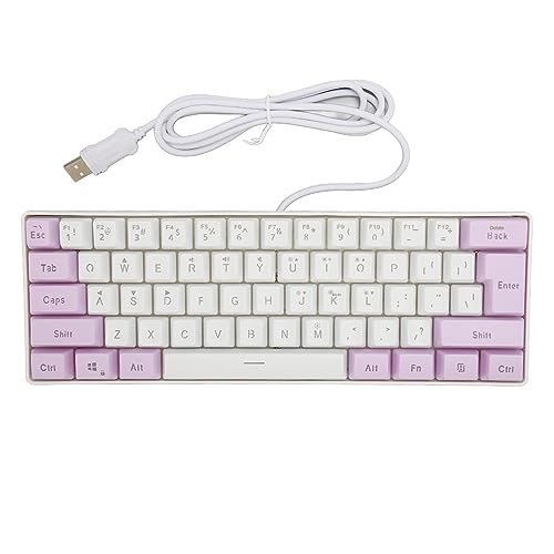 VBESTLIFE 60% Mechanische Gaming-Tastatur, Tastatur mit 6 RGB-Hintergrundbeleuchtungsmodi, 61 Tasten, Kompakte Kabelgebundene Computertastatur, UV-beschichtete Tastenkappen, für (lila weiß) von VBESTLIFE