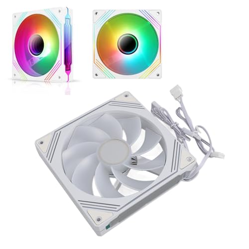 VBESTLIFE ARGB-Gehäuselüfter, Synchronisiertes Licht, Leiser Wärmeableitungslüfter für CPU-Kühler, CPU-Wasserkühler, Computergehäuse, 140 X 140 X 25 Mm (Umgekehrtes Weiß) von VBESTLIFE