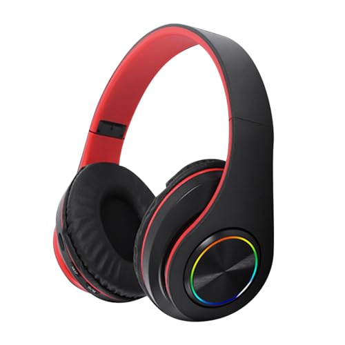 VBESTLIFE Bluetooth-Kopfhörer über Dem Ohr mit RGB-Licht, Kabelloses, Faltbares Gaming-Headset mit Tiefem Bass für Reisen, Arbeit, Mobiltelefon, Unterstützt Speicherkarte (Schwarz Rot) von VBESTLIFE