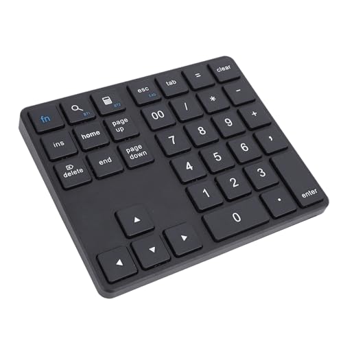 VBESTLIFE Bluetooth-Nummernblock, Kabellose 2,4-G-Zifferntastatur, Wiederaufladbarer Externer USB-C-Nummernblock mit 35 Tasten, Tastatur Zur Eingabe von Finanzdaten (Black) von VBESTLIFE