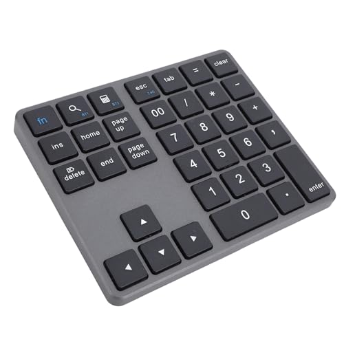 VBESTLIFE Bluetooth-Nummernblock, Kabellose 2,4-G-Zifferntastatur, Wiederaufladbarer Externer USB-C-Nummernblock mit 35 Tasten, Tastatur Zur Eingabe von Finanzdaten (Gray) von VBESTLIFE