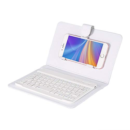 VBESTLIFE Bluetooth-Tastatur, Universal-tragbare drahtlose abnehmbare magnetische Tastatur mit PU-Leder-Flip-Hülle für 4,5-6,8 Zoll Android- / Windows- / iOS-Telefon(Weiß) von VBESTLIFE