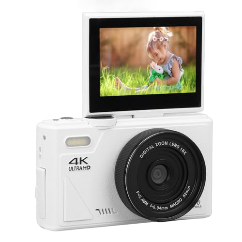 VBESTLIFE Digitalkamera, 64M UHD 4K Vlogging-Kamera mit 18-fachem Digitalzoom, Ausklappbarem 3-Zoll-IPS-Bildschirm, Autofokus, Kompakter Point-and-Shoot-Kamera für YouTube-Videoaufnahmen von VBESTLIFE