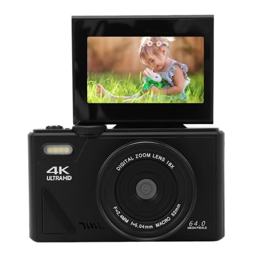 VBESTLIFE Digitalkamera, 64M UHD 4K Vlogging-Kamera mit 18-fachem Digitalzoom, Ausklappbarem 3-Zoll-IPS-Bildschirm, Autofokus, Kompakter Point-and-Shoot-Kamera für YouTube-Videoaufnahmen von VBESTLIFE