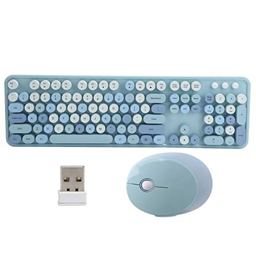 VBESTLIFE Drahtlose Tastatur, Tastatur mit einzigartigem Design, mechanische Tastatur, Retro-Design, 104-Tasten-, Tastatur- und Mausset, niedliche Tastatur, Für Büro/Zuhause, Für Computer(BLAU) von VBESTLIFE