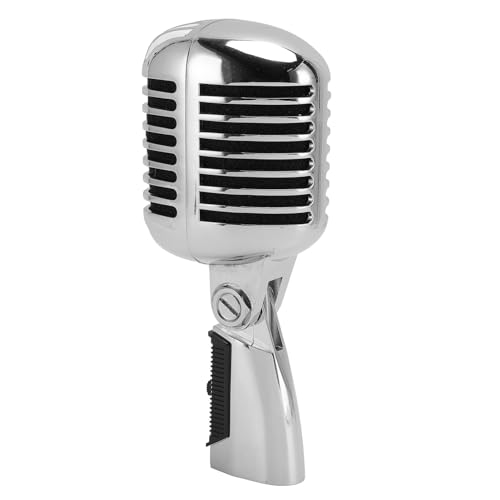 VBESTLIFE Dynamisches Retro-Mikrofon, Nierencharakteristik, Vintage-Zinklegierung mit Selbstspannendem Gestell, Klarer Klang für Live-Auftritte, Aufnahmestudios (Silver) von VBESTLIFE