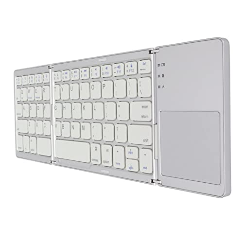 VBESTLIFE Faltbare Kabellose Tastatur mit Touchpad, 63 Tasten, Tragbare Touchpad-Tastatur, USB-Aufladung, für Smartphone, Tablet, Laptop, Reisen(Silber Weiss) von VBESTLIFE